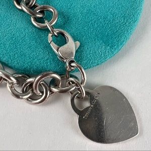 Tiffany & Co Chain Link Chunky Sterling Silver Bracelet with heart tag